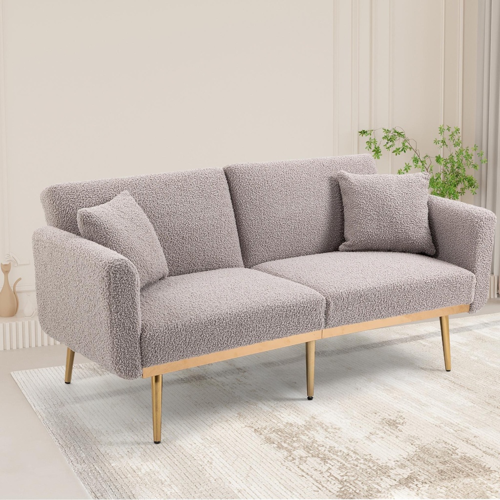 2 Seater Velvet Sofa 165 x 72.5 x 75cm, Grey Teddy | Home Flatpack